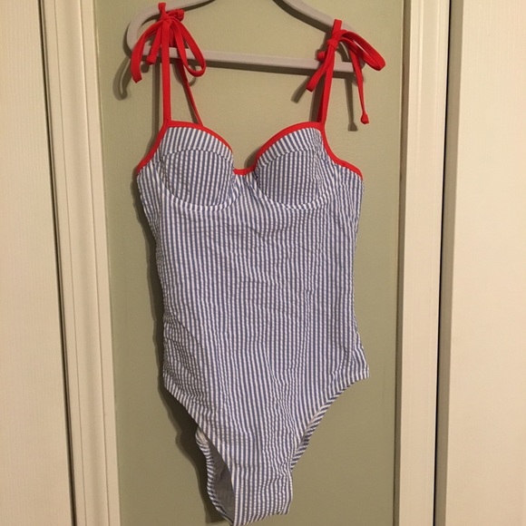 J Crew Tipped Seersucker One Piece Swimsuit - Picture 3 of 6